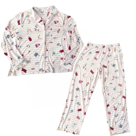 kate spade Other - Kate Spade Pink White WINTER CELEBRATION Stretch Knit Pajama Lounge Set medium